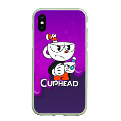 Чехол iPhone XS Max матовый Недовольная чашечка cuphead, цвет: 3D-салатовый