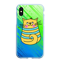 Чехол iPhone XS Max матовый Желтый кот в зеленую полоску, цвет: 3D-голубой