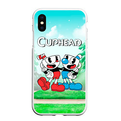 Чехол iPhone XS Max матовый Cuphead Красная и синяя чашечка, цвет: 3D-белый