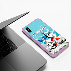 Чехол iPhone XS Max матовый Cuphead 2 чашечки, цвет: 3D-сиреневый — фото 2