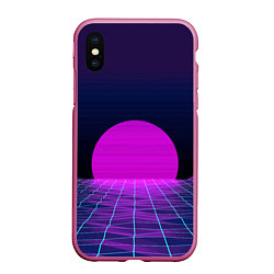 Чехол iPhone XS Max матовый Закат розового солнца Vaporwave Психоделика