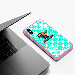 Чехол iPhone XS Max матовый Minecraft бирюзовый фон, цвет: 3D-розовый — фото 2