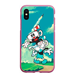 Чехол iPhone XS Max матовый 2 Чашечки Cuphead, цвет: 3D-малиновый