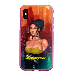 Чехол iPhone XS Max матовый Панам рисунок Cyberpunk 2077, цвет: 3D-малиновый