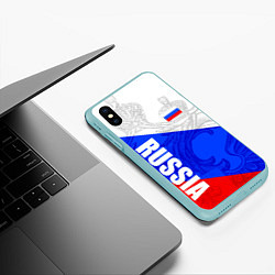 Чехол iPhone XS Max матовый RUSSIA - SPORTWEAR - ТРИКОЛОР, цвет: 3D-мятный — фото 2