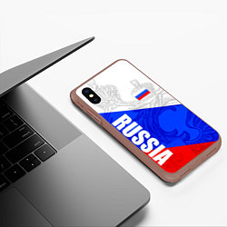 Чехол iPhone XS Max матовый RUSSIA - SPORTWEAR - ТРИКОЛОР, цвет: 3D-коричневый — фото 2