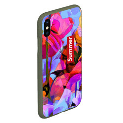 Чехол iPhone XS Max матовый Красочный летний цветочный паттерн Summer color pa, цвет: 3D-темно-зеленый — фото 2