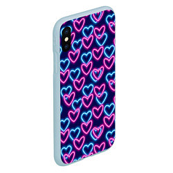 Чехол iPhone XS Max матовый Неоновые сердца, паттерн, цвет: 3D-голубой — фото 2