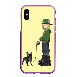 Чехол iPhone XS Max матовый Девочка и собака-улыбака, цвет: 3D-фиолетовый