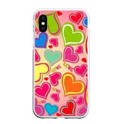 Чехол iPhone XS Max матовый ЛЮБОВНЫЕ СЕРДЕЧКИ LOVE HEARTS, цвет: 3D-белый