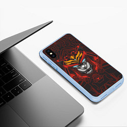 Чехол iPhone XS Max матовый Голова кота-самурая, цвет: 3D-голубой — фото 2