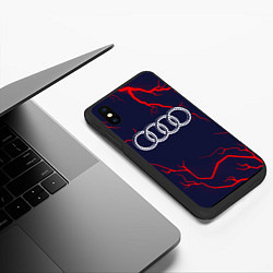 Чехол iPhone XS Max матовый Символ AUDI на фоне грозы, цвет: 3D-черный — фото 2