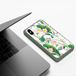 Чехол iPhone XS Max матовый Цветы Лилии На Белом Фоне, цвет: 3D-темно-зеленый — фото 2