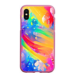 Чехол iPhone XS Max матовый Радужный рисунок, цвет: 3D-малиновый