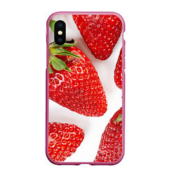 Чехол iPhone XS Max матовый Strawberries, цвет: 3D-малиновый