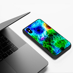 Чехол iPhone XS Max матовый ПЕРЕПЛЕТЕННЫЕ ЦВЕТНЫЕ УЗОРЫ, цвет: 3D-черный — фото 2