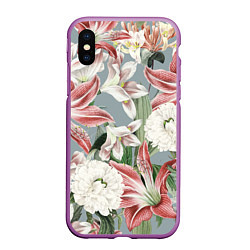 Чехол iPhone XS Max матовый Цветы Романтические Лилии, цвет: 3D-фиолетовый