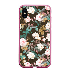 Чехол iPhone XS Max матовый Цветы Розы Садовые, цвет: 3D-малиновый