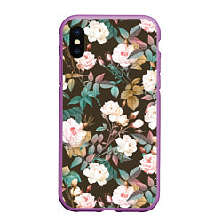Чехол iPhone XS Max матовый Цветы Розы Садовые, цвет: 3D-фиолетовый