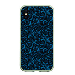 Чехол iPhone XS Max матовый Синие розы-цветочный узор, цвет: 3D-салатовый