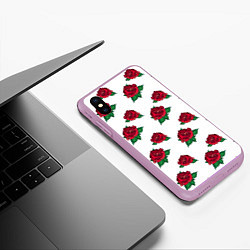 Чехол iPhone XS Max матовый Цветы Красные Розы На Белом Фоне, цвет: 3D-сиреневый — фото 2