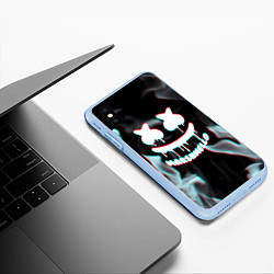 Чехол iPhone XS Max матовый Marshmello пламя с оттенком неона, цвет: 3D-голубой — фото 2