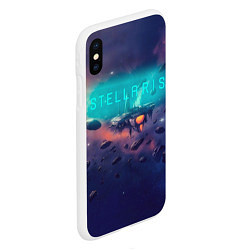 Чехол iPhone XS Max матовый Stellaris космический корабль на фоне астероидов, цвет: 3D-белый — фото 2