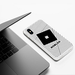 Чехол iPhone XS Max матовый Символ Roblox на светлом фоне с полосами, цвет: 3D-белый — фото 2