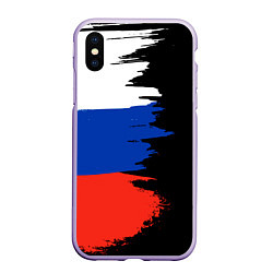 Чехол iPhone XS Max матовый Российский триколор на темном фоне, цвет: 3D-светло-сиреневый