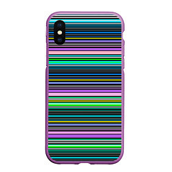 Чехол iPhone XS Max матовый Яркие неоновые тонкие полосы, цвет: 3D-фиолетовый