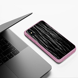 Чехол iPhone XS Max матовый Полосы чорные серые роизвольные random black strip, цвет: 3D-розовый — фото 2