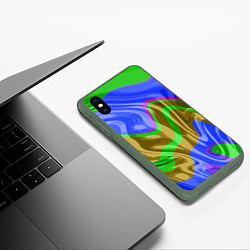 Чехол iPhone XS Max матовый Яркая неоновая абстракция, цвет: 3D-темно-зеленый — фото 2