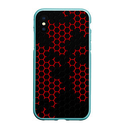 Чехол iPhone XS Max матовый НАНОКОСТЮМ Black and Red Hexagon Гексагоны, цвет: 3D-мятный