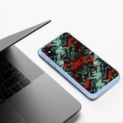 Чехол iPhone XS Max матовый Красно-Белая Вулканическая Лава, цвет: 3D-голубой — фото 2