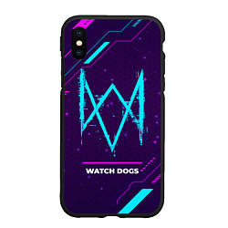 Чехол iPhone XS Max матовый Символ Watch Dogs в неоновых цветах на темном фоне, цвет: 3D-черный