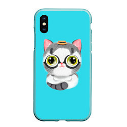 Чехол iPhone XS Max матовый CAT IN A HAT, цвет: 3D-мятный