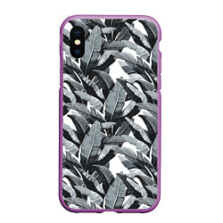 Чехол iPhone XS Max матовый Чёрно-белые Листья Пальм, цвет: 3D-фиолетовый