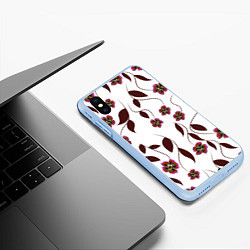 Чехол iPhone XS Max матовый Розовые цветы вишни на светлом фоне, цвет: 3D-голубой — фото 2