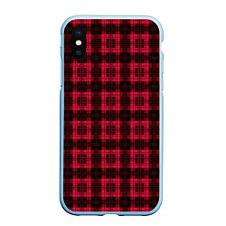 Чехол iPhone XS Max матовый Красно-черный узор в клетку шотландка, цвет: 3D-голубой