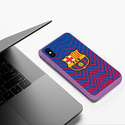 Чехол iPhone XS Max матовый FC BARCELONA зигзаги, цвет: 3D-фиолетовый — фото 2