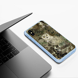 Чехол iPhone XS Max матовый Сова на абстрактном коричневом фоне, цвет: 3D-голубой — фото 2