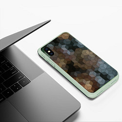 Чехол iPhone XS Max матовый Геометрический 3D узор в серых и коричневых тонах, цвет: 3D-салатовый — фото 2