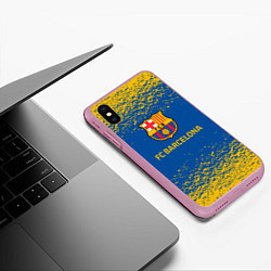 Чехол iPhone XS Max матовый Barcelona желтые брызги, цвет: 3D-розовый — фото 2