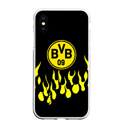 Чехол iPhone XS Max матовый Borussia пламя, цвет: 3D-белый