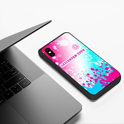 Чехол iPhone XS Max матовый Leicester City Neon Gradient, цвет: 3D-черный — фото 2