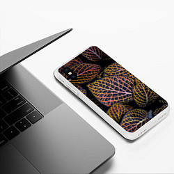 Чехол iPhone XS Max матовый Неоновые листья цветов - Оранжевый, цвет: 3D-белый — фото 2