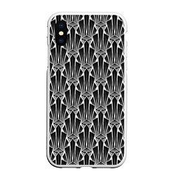 Чехол iPhone XS Max матовый Черно-белый модный геометрический узор арт деко, цвет: 3D-белый