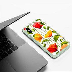 Чехол iPhone XS Max матовый Волнообразный узор из цветков мака Лето, цвет: 3D-салатовый — фото 2