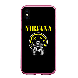 Чехол iPhone XS Max матовый NIRVANA логотип и исполнители, цвет: 3D-малиновый