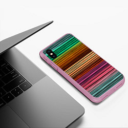 Чехол iPhone XS Max матовый Multicolored thin stripes Разноцветные полосы, цвет: 3D-розовый — фото 2